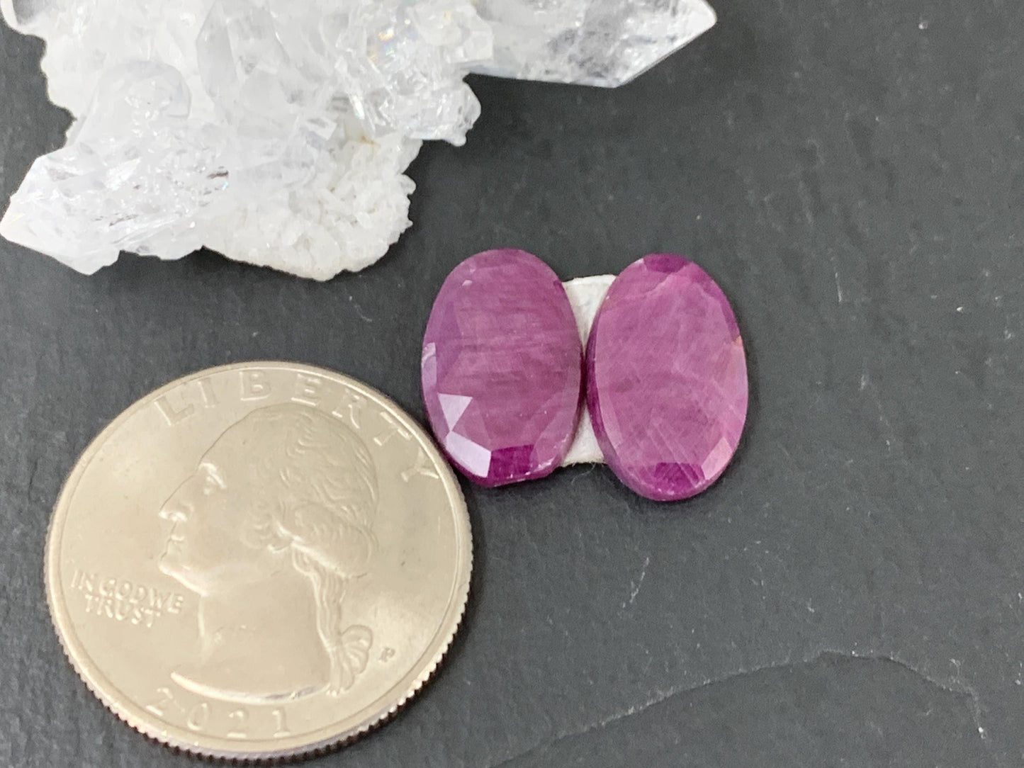 Faceted Ruby pair 9x16x3mm cabochon