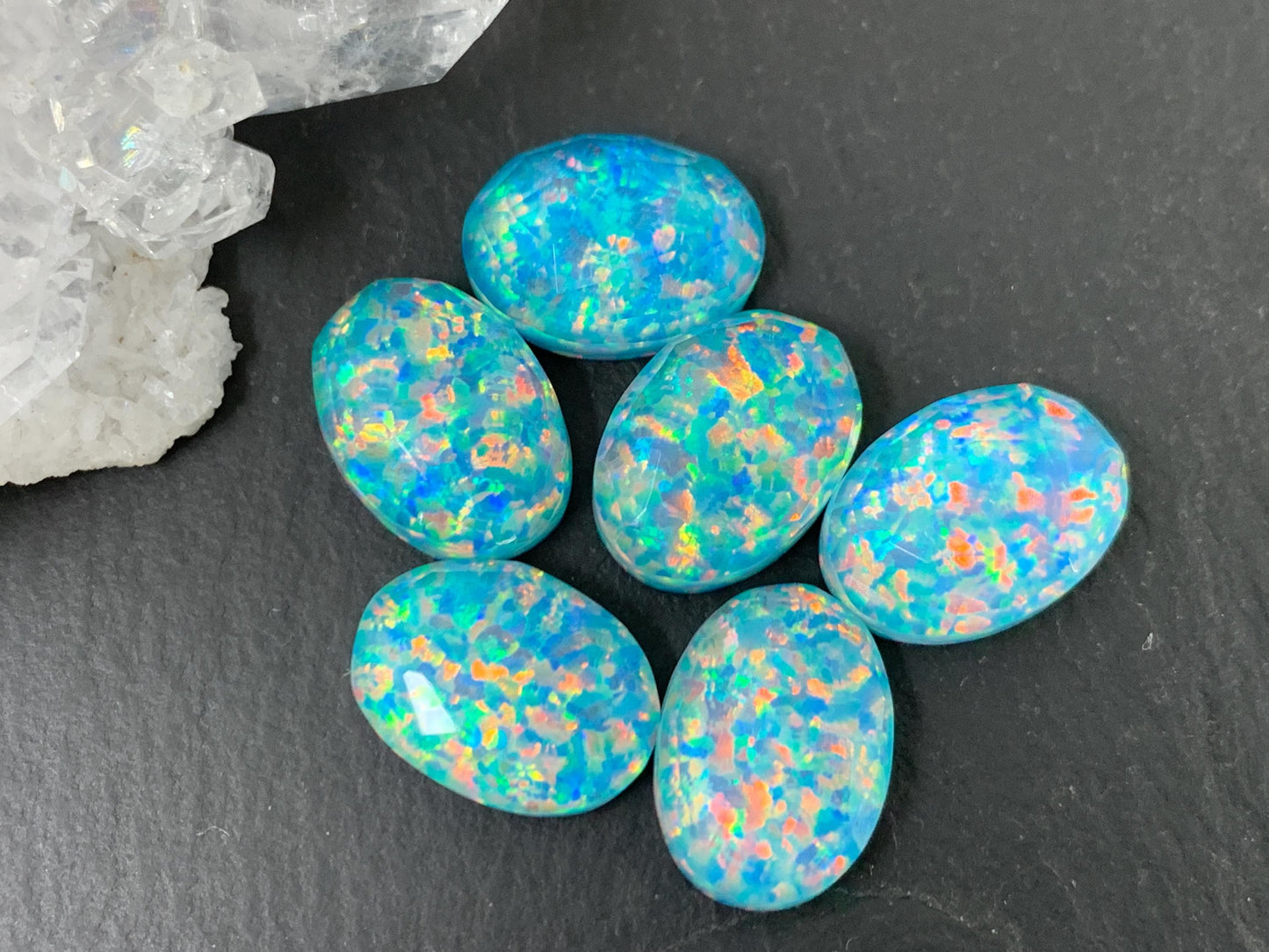 Faceted Aurora Opal oval 10x14mm cabochons - Doublet cabochons