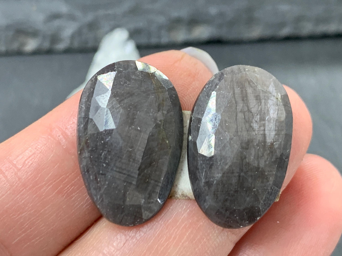 Faceted Star Sapphire pair 14x22x3.5mm cabochon - Sapphire pairs