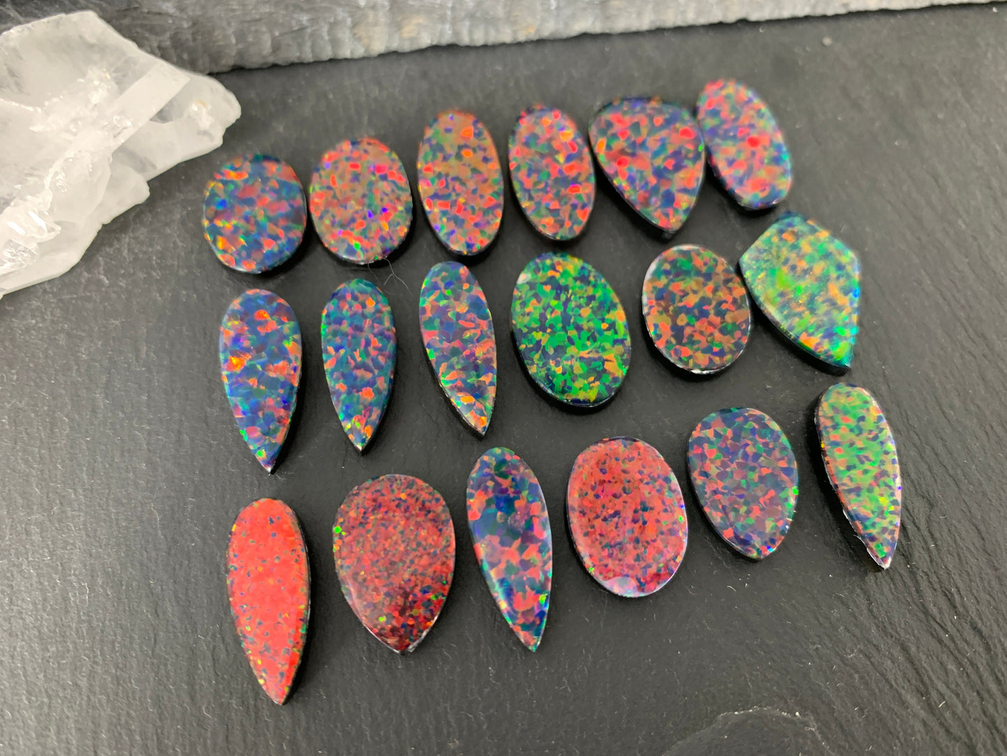 Aurora Opal 16-20mm long oval, pear cabochon - select your cabochon - Doublet cabochons