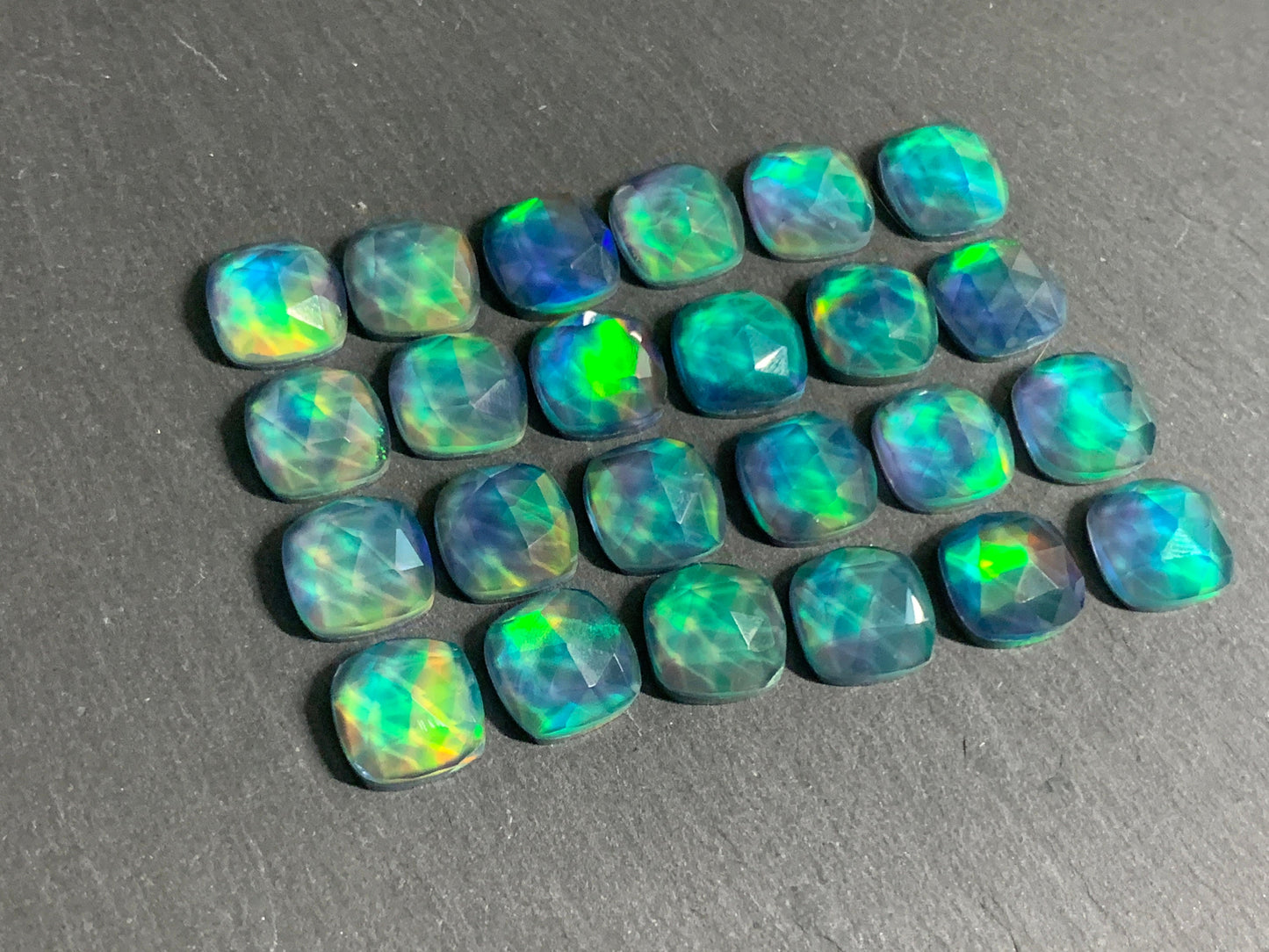 Faceted Aurora Opal square 10mm cabochon - Doublet cabochons