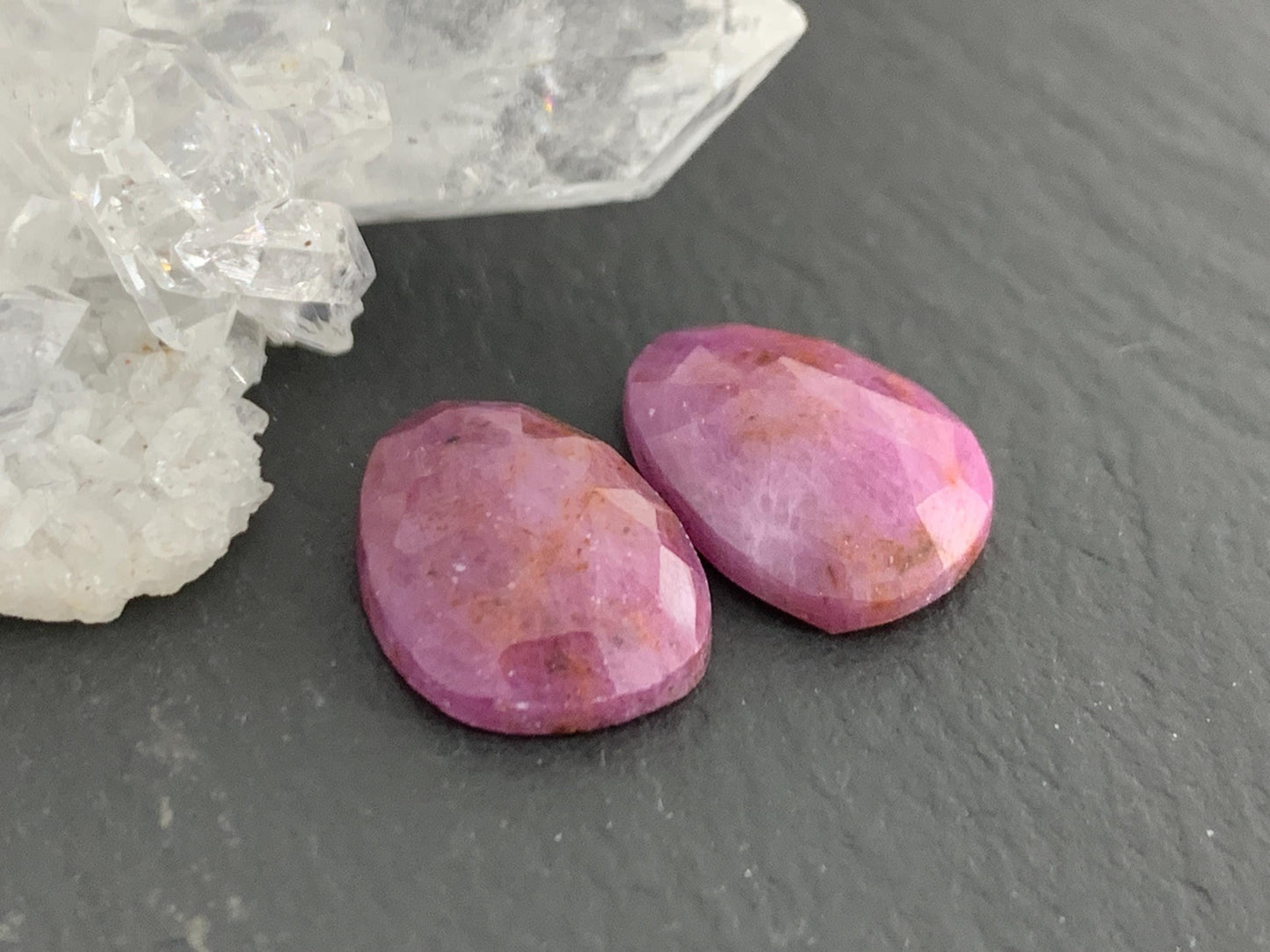 Faceted Ruby pair 9x13x3mm cabochon