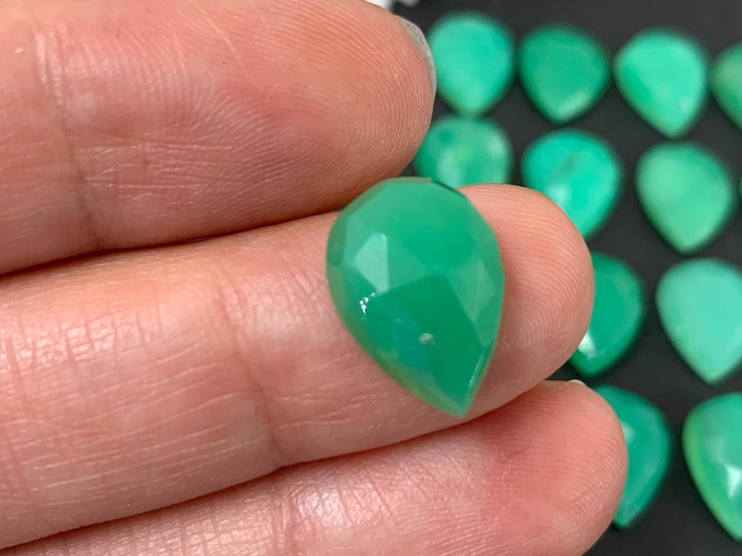 Faceted Chrysoprase pear 10x14mm cabochon