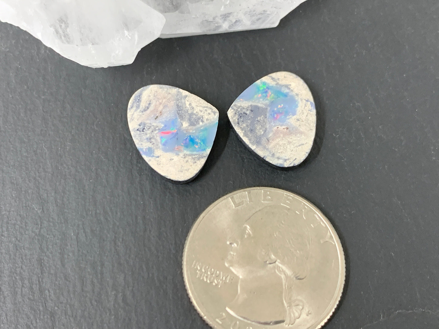 Australian Opal doublet 14x17x3mm pair of cabochons