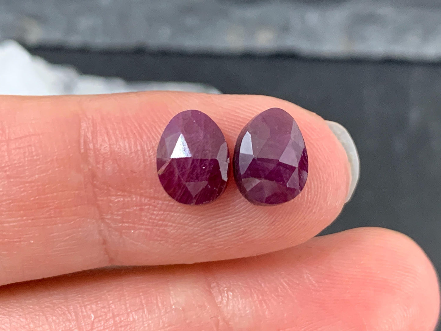 Faceted Ruby pair 6x8x3mm cabochon