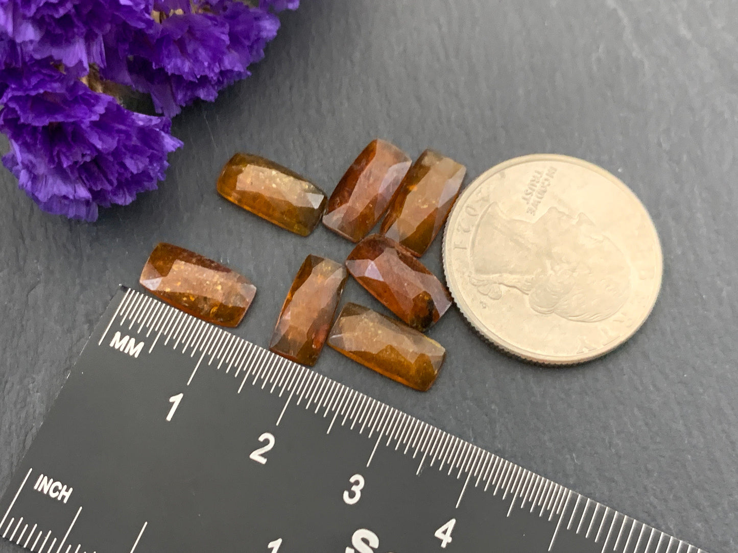 Faceted orange Kyanite rectangle 6x12mm cabochons