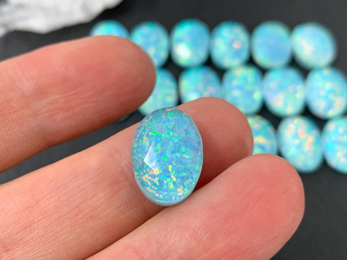 Faceted Aurora Opal oval 10x14mm cabochons - Doublet cabochons