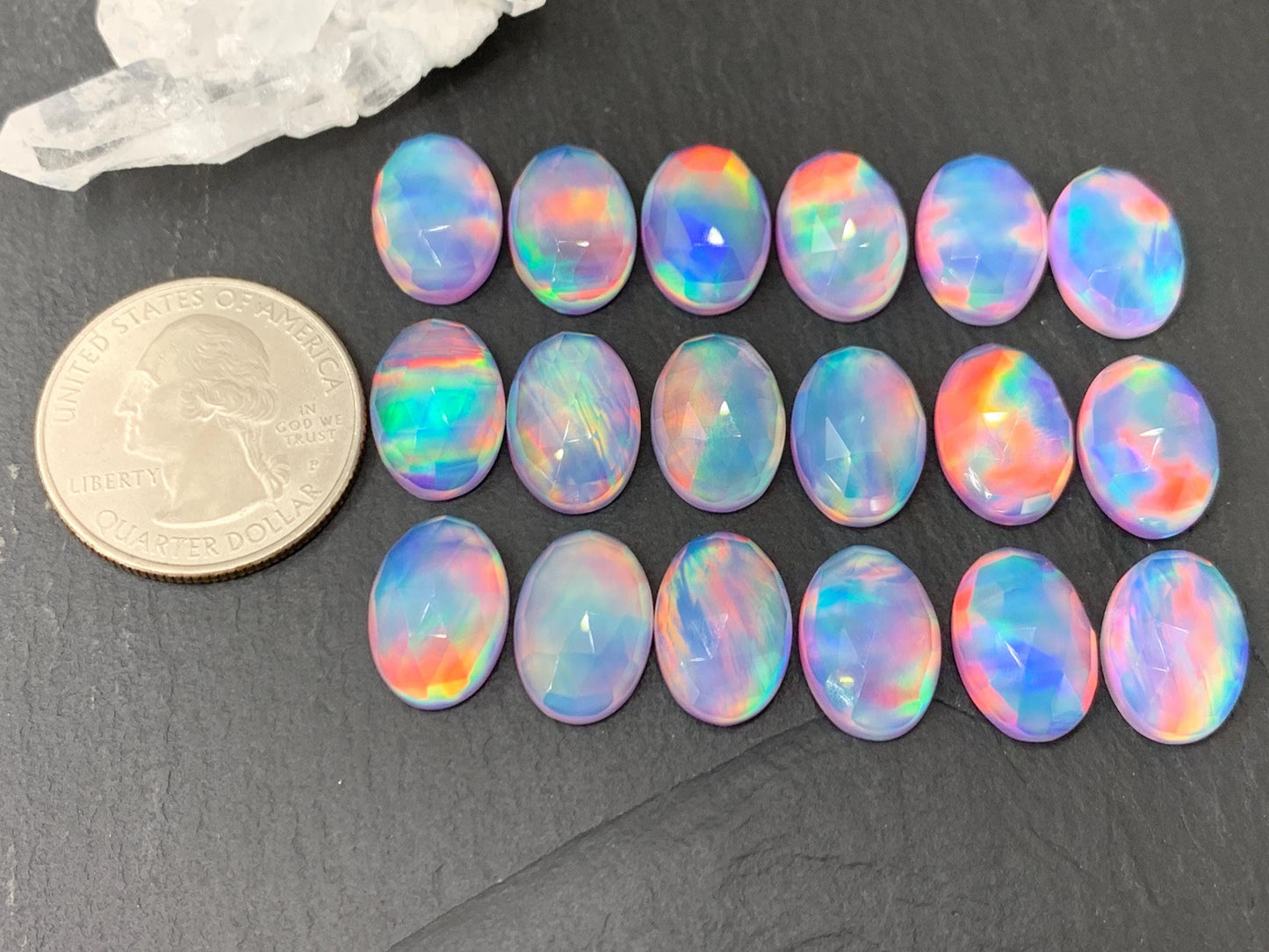 Faceted Aurora Opal oval 10x14mm cabochons - Doublet cabochons