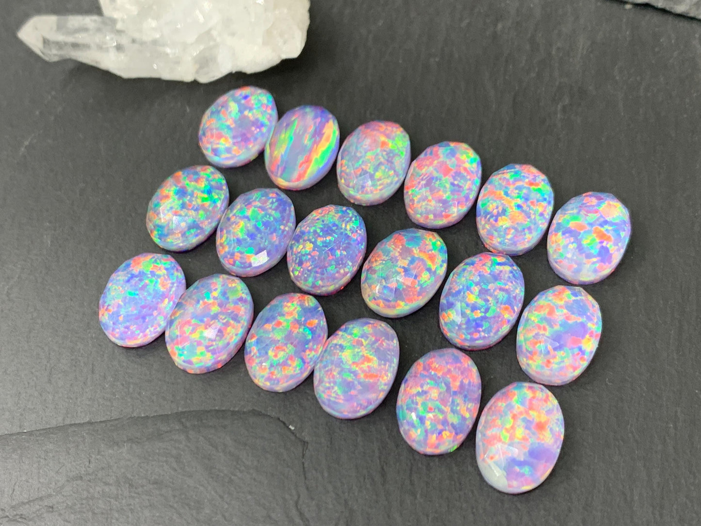 Faceted Aurora Opal oval 10x14mm cabochons - Doublet cabochons