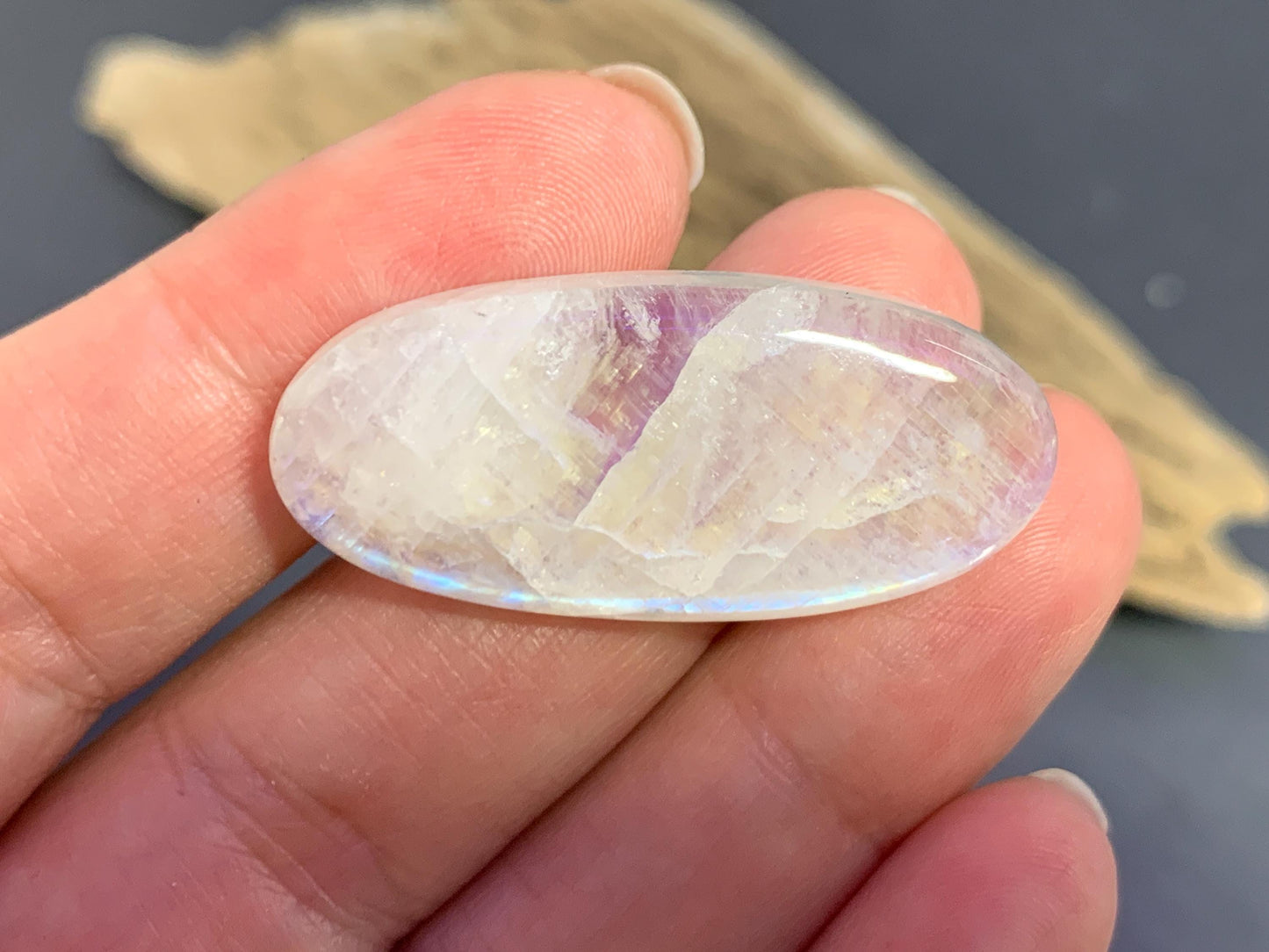 Rainbow Moonstone oval 37x17x7mm cabochon