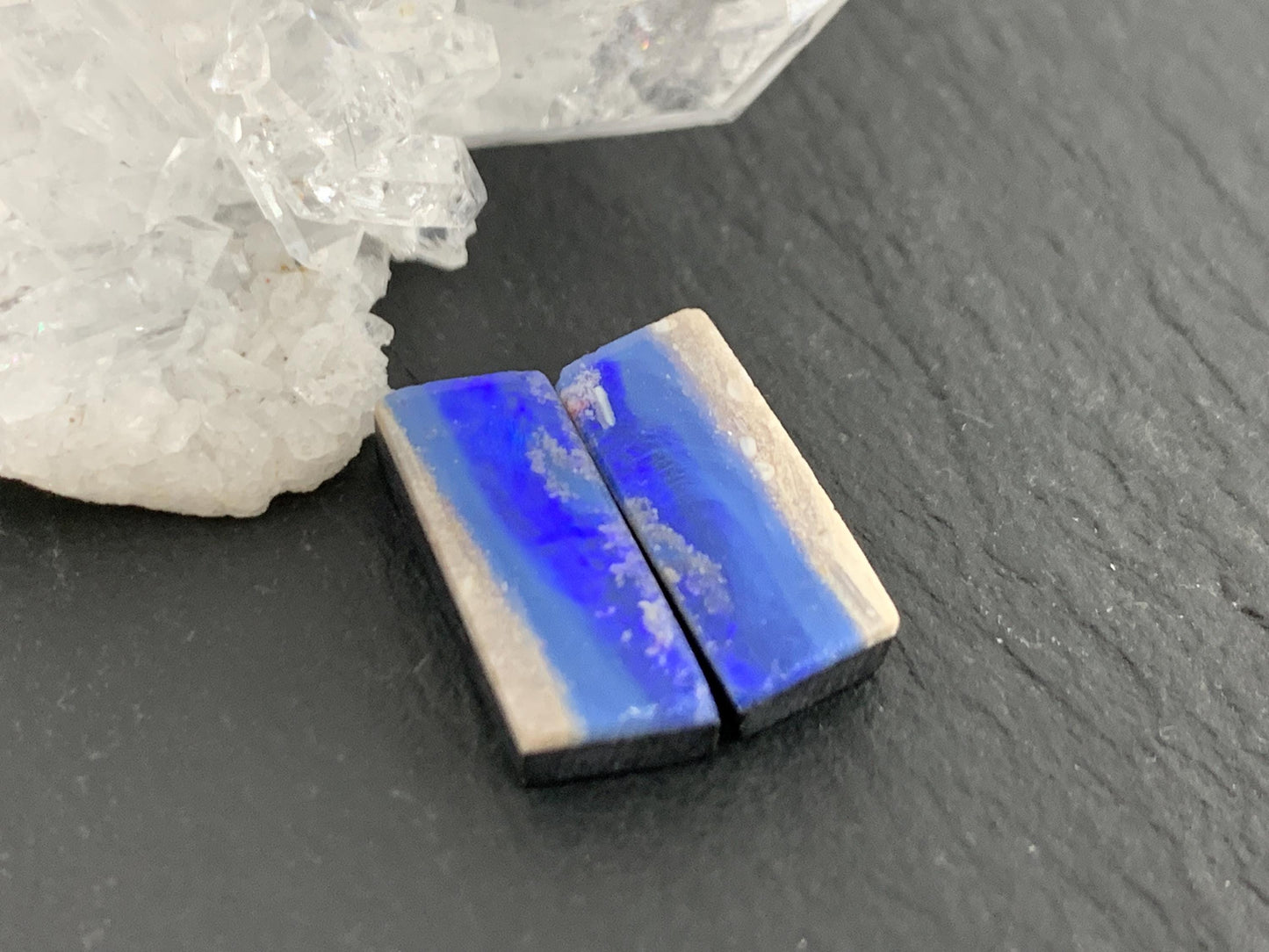 Australian Opal doublet 6x14x3.5mm pair of cabochons