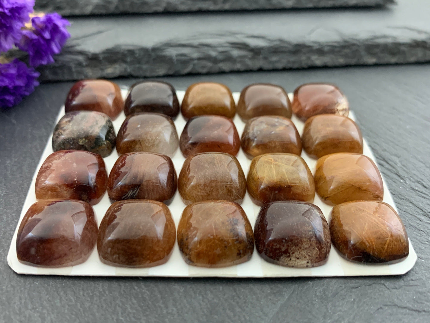 Rutilated Quartz square 15mm cabochon - Calibrated Rutilated Quartz