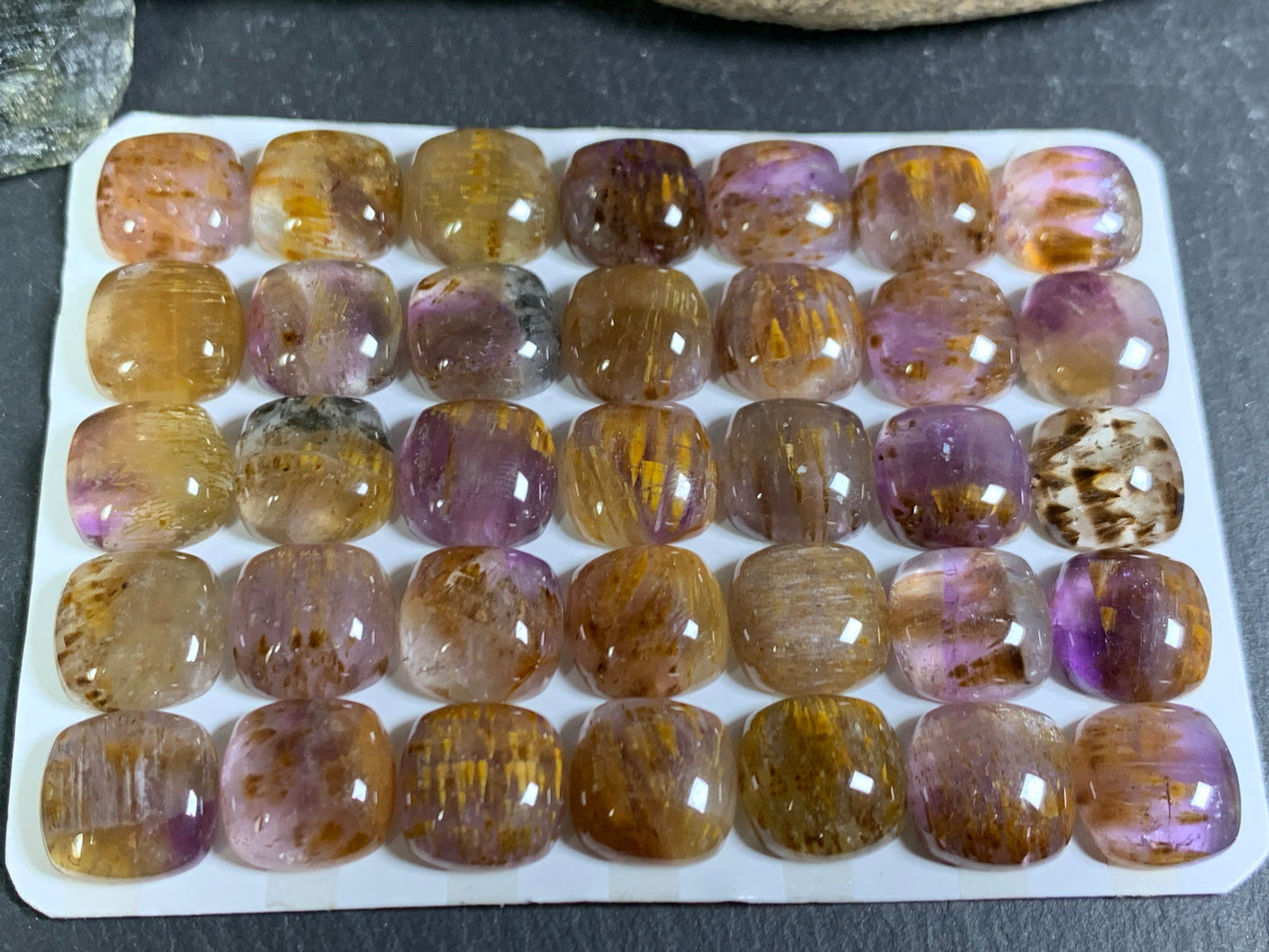 Amethyst Cacoxenite square cushion 10mm cabochon - Calibrated cabochons