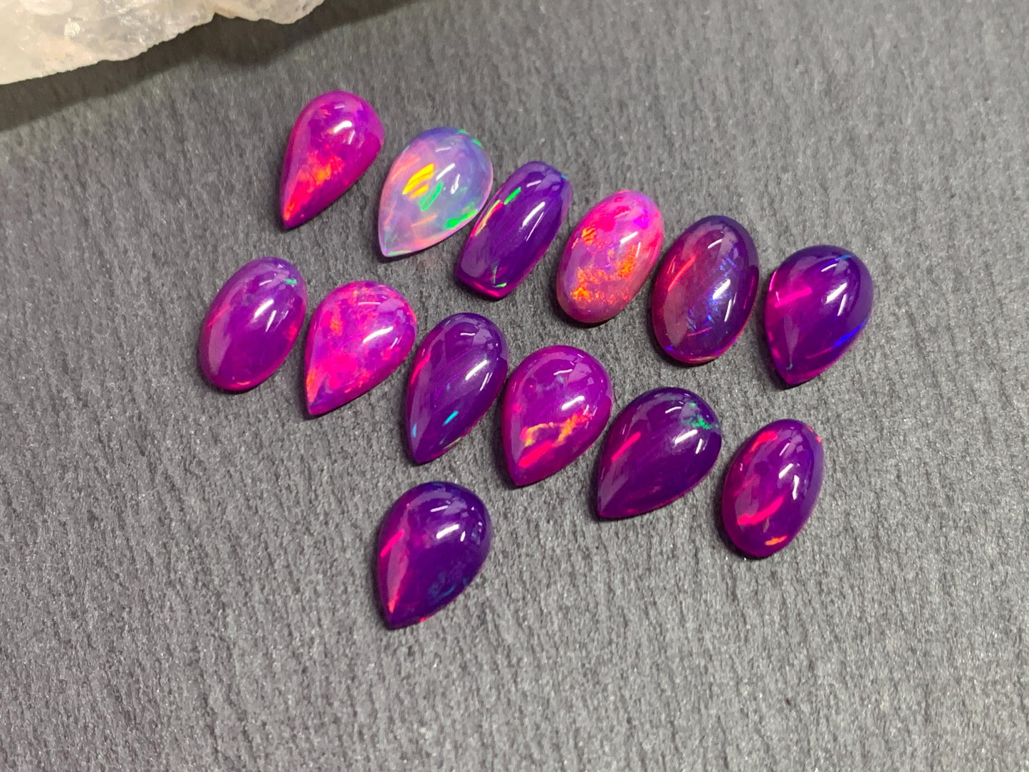 Ethiopian Opal oval, pear, rectangle 10mm long cabochon - Natural Opal smoked to purple color