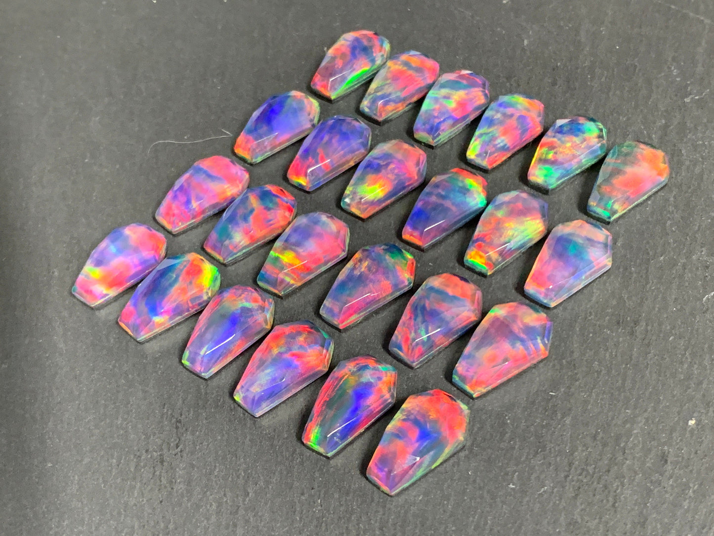Faceted Aurora Opal coffin 10x16mm cabochon - Doublet cabochons