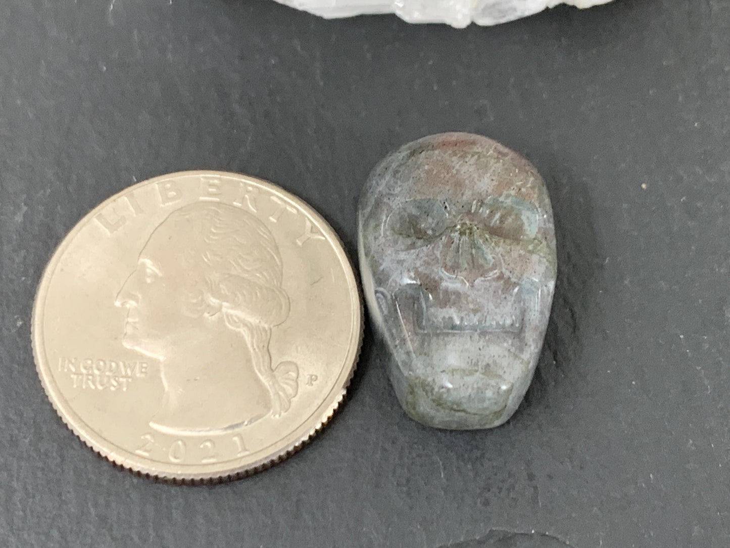 Labradorite Skull Cabochon 14x20mm - Natural Green Gemstone Flat Back Carving