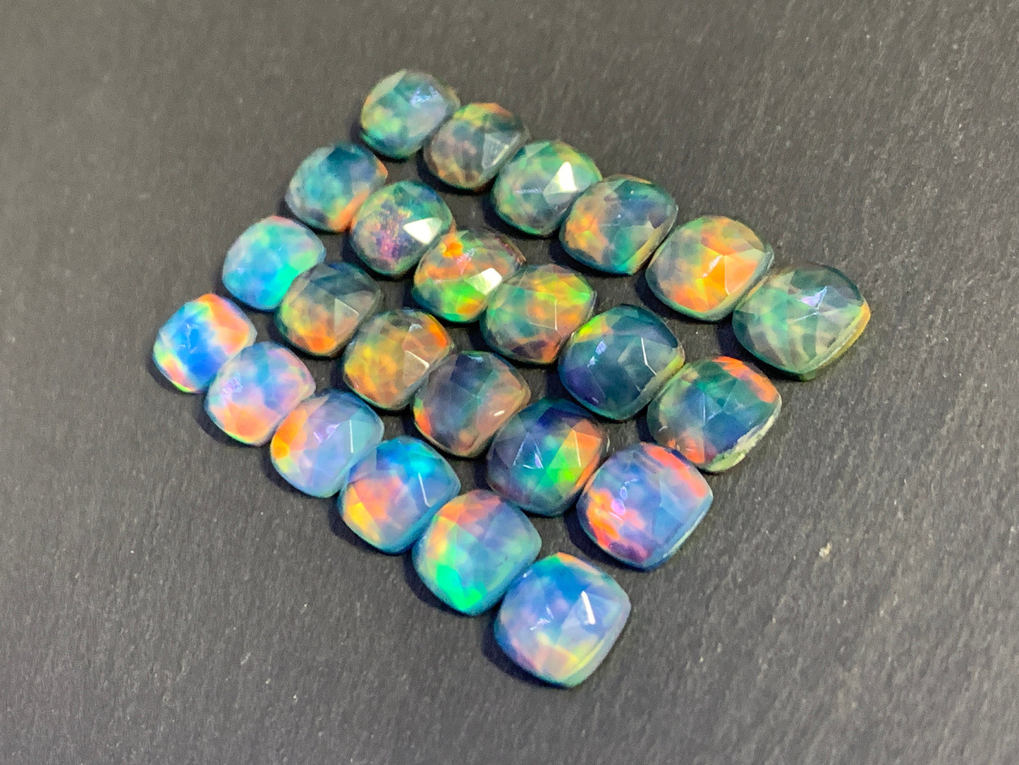 Faceted Aurora Opal square 10mm cabochon - Doublet cabochons