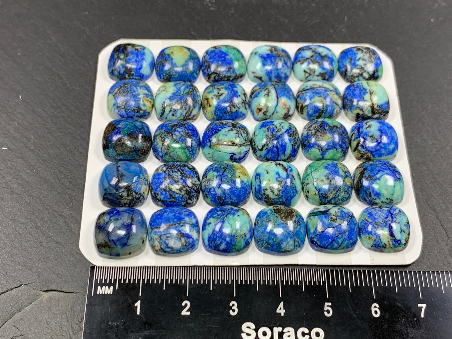 Azurite square cushion 12x12mm cabochon - Calibrated cabochons