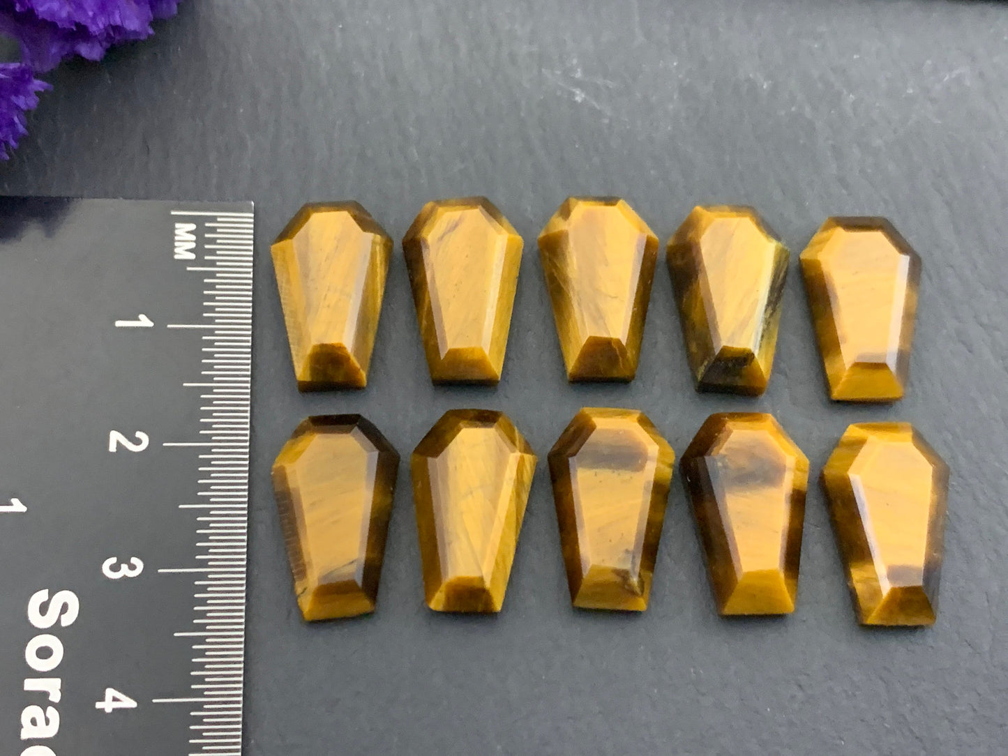 Step cut Tiger Eye coffin 10x16mm cabochon