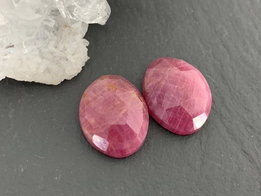 Faceted Ruby pair 10x12x4mm cabochon