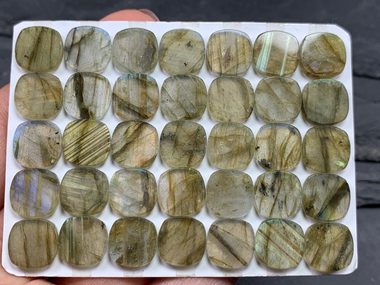 Flat Labradorite square cushion 10mm cabochon - calibrated cabochons