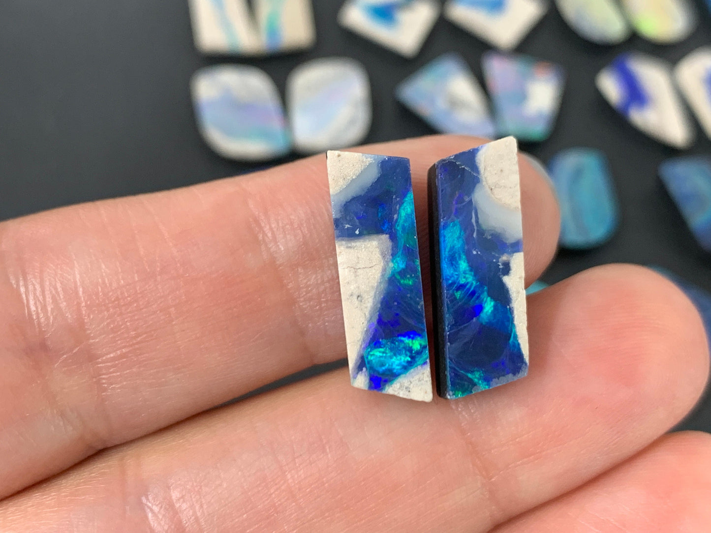 Australian Opal doublet pair 13-16mm long cabochon