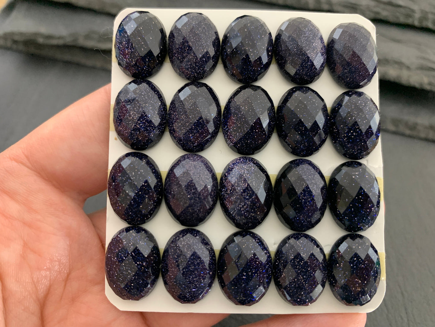 Faceted Blue Gold Sand oval 12x16mm cabochon - Calibrated cabochons