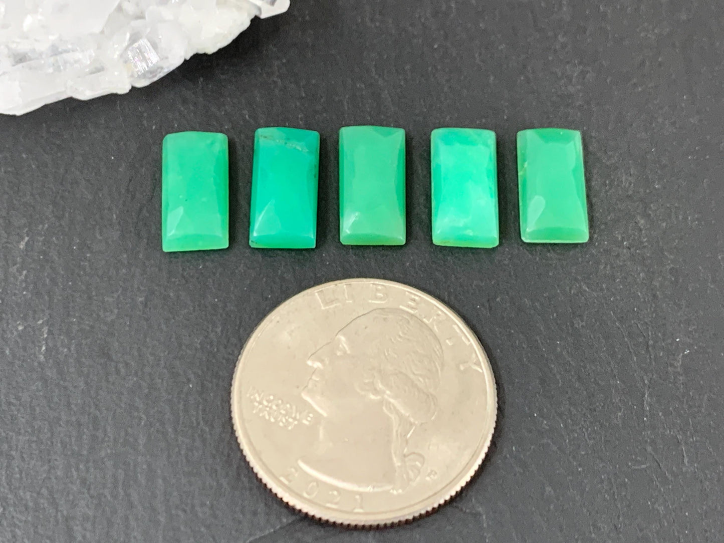 Faceted Chrysoprase Cabochon 6x12mm - Natural Green Faceted Stone Rectangle Cut Gem