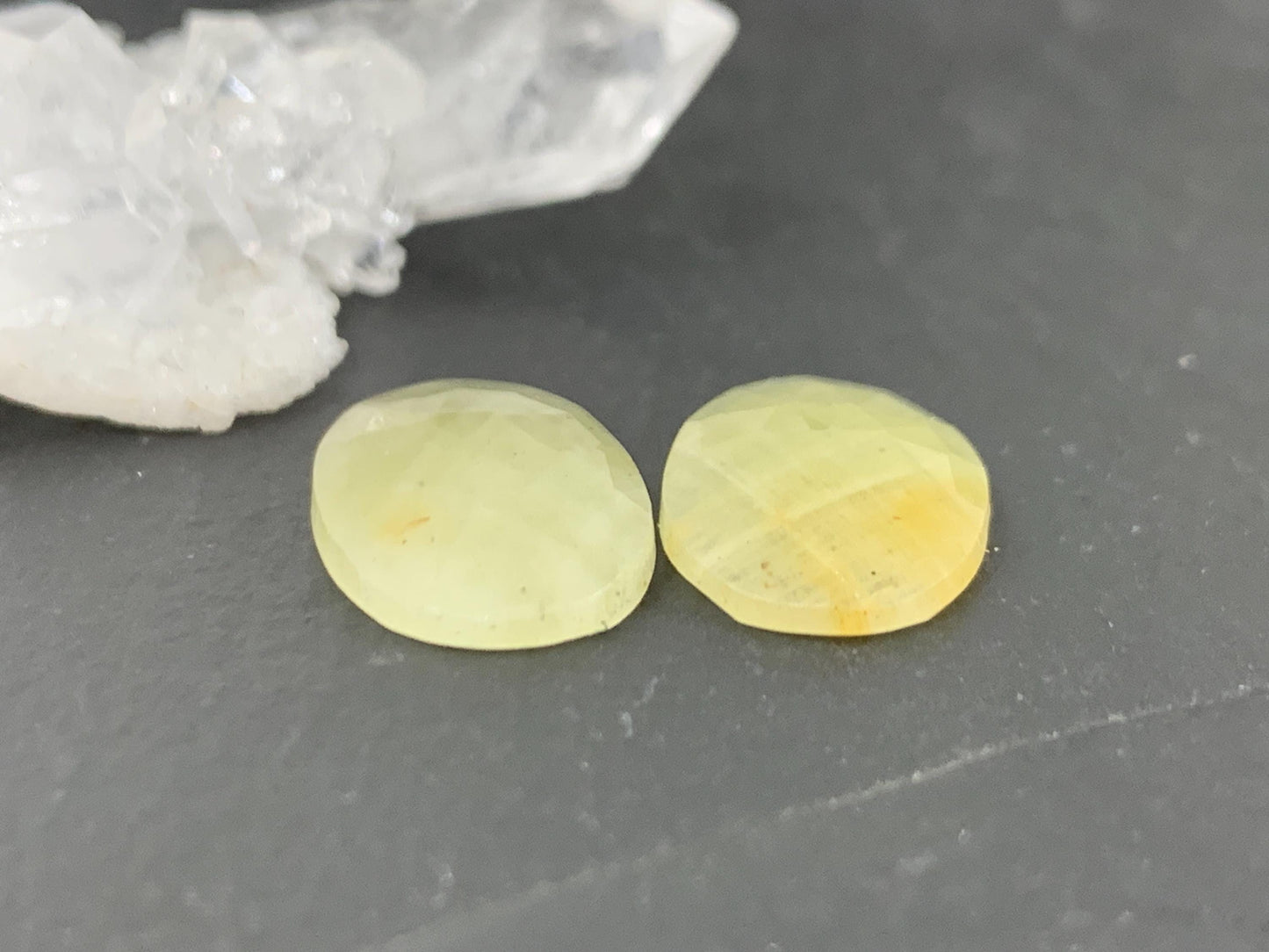Faceted Yellow Sapphire pair 11x16x3mm cabochon