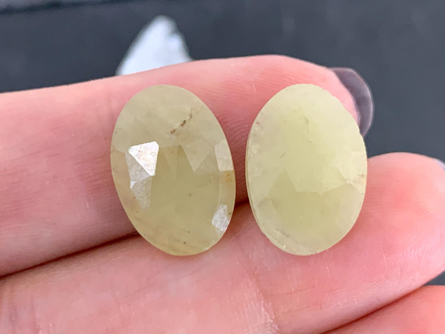 Faceted Yellow Sapphire pair 11x16x3mm cabochon