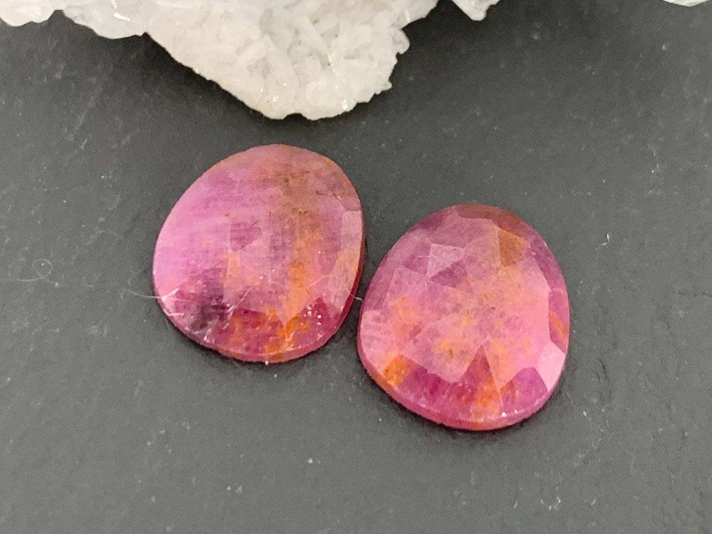 Faceted Ruby pair 10x12x3mm cabochon