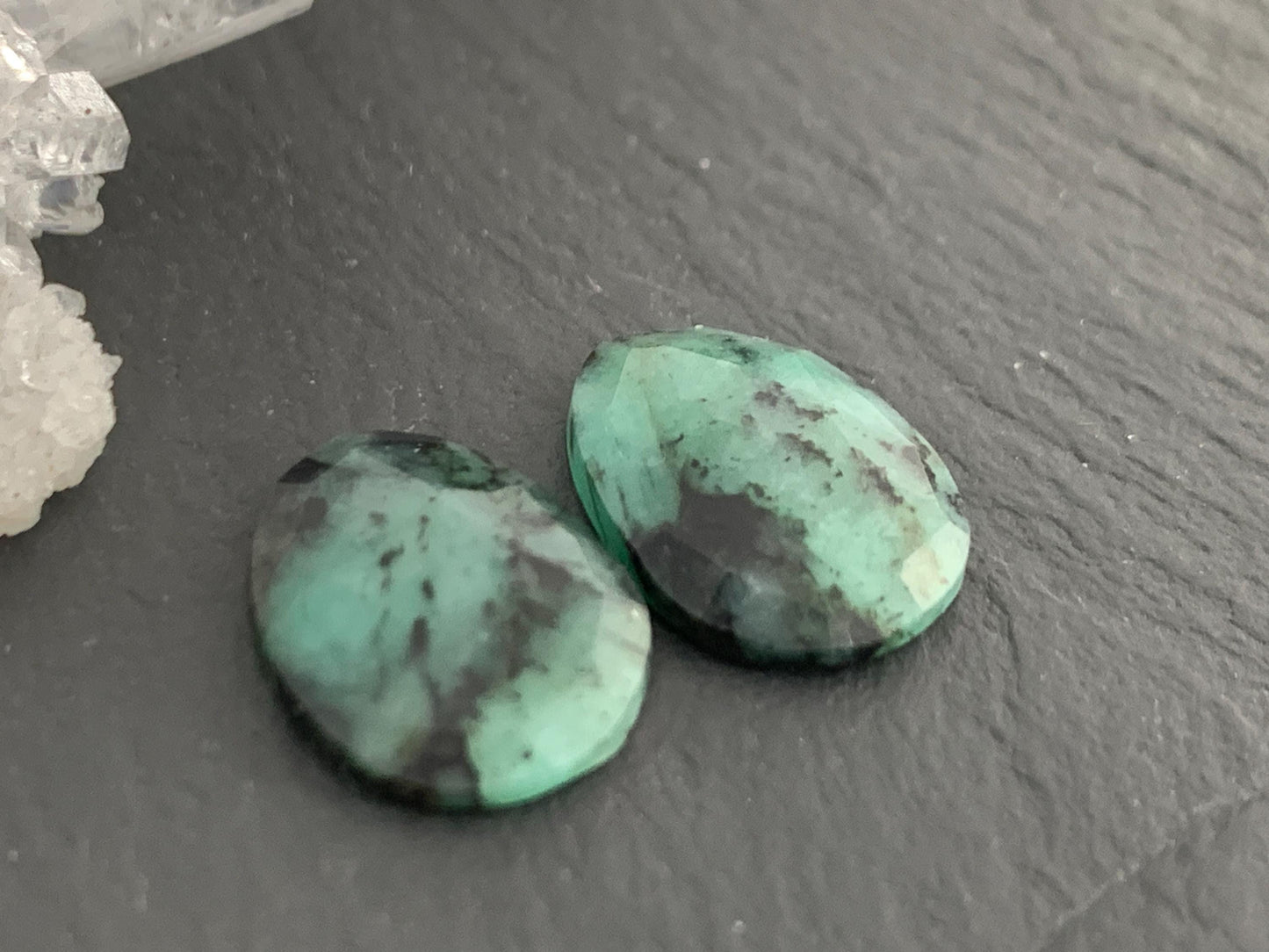 Faceted Emerald Pair 10x14x3mm cabochon
