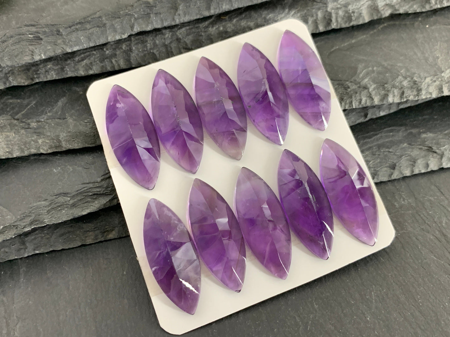 Faceted Amethyst marquise 12x30mm cabochon - Calibrated Cabochons