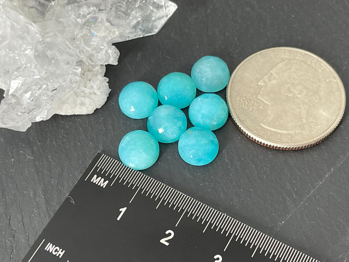 Faceted Amazonite Round 8mm Cabochon - Calibrated cabochons