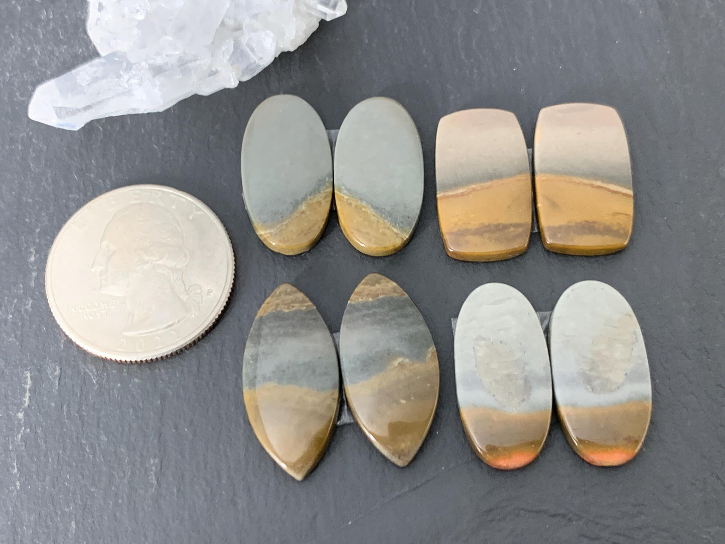 Polychrome Jasper cabochon pair