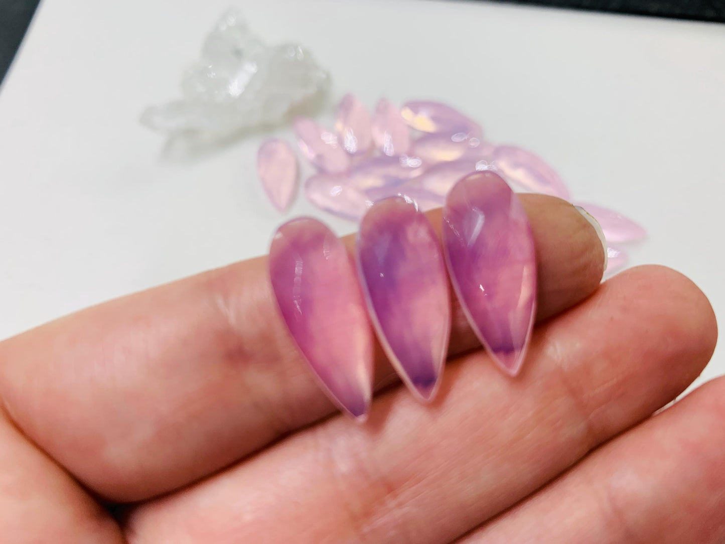Faceted Rose Quartz pear 8x20mm cabochon - Lab created