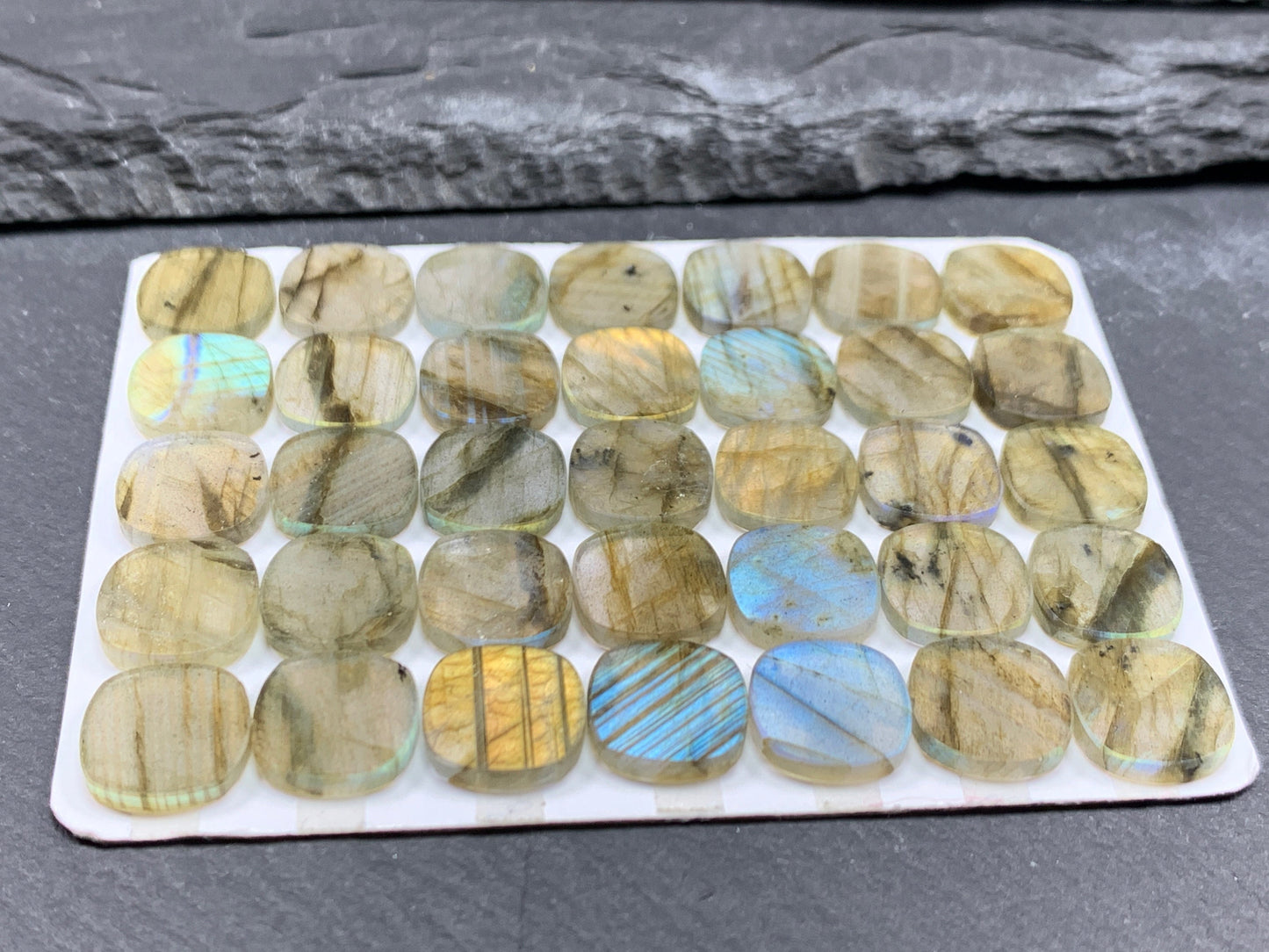 Flat Labradorite square cushion 10mm cabochon - calibrated cabochons