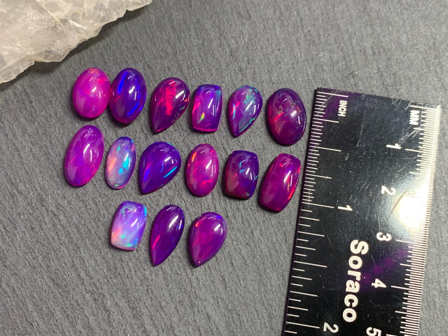 Ethiopian Opal oval, pear, rectangle 10-13mm long cabochon - Natural Opal smoked to purple color