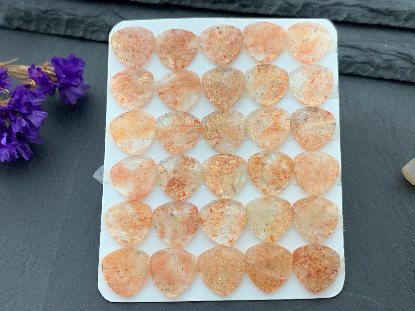 Flat Sunstone curved triangle 12x12mm cabochon - Calibrated cabochons