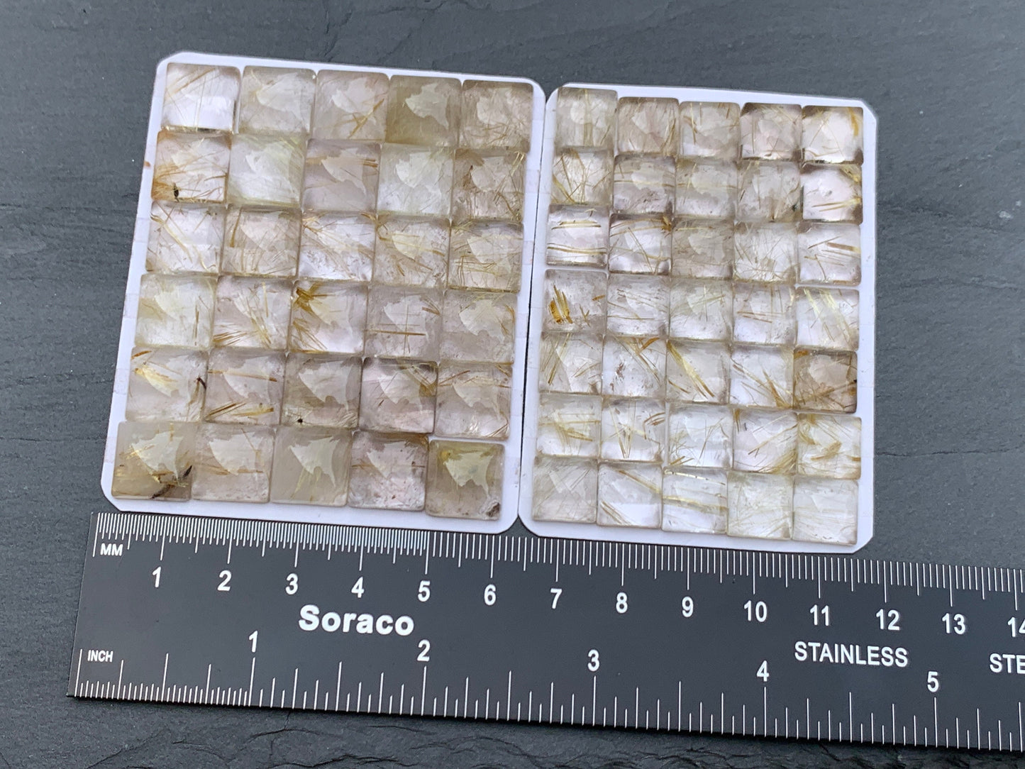Gold Rutilated Quartz square 10, 12mm cabochon