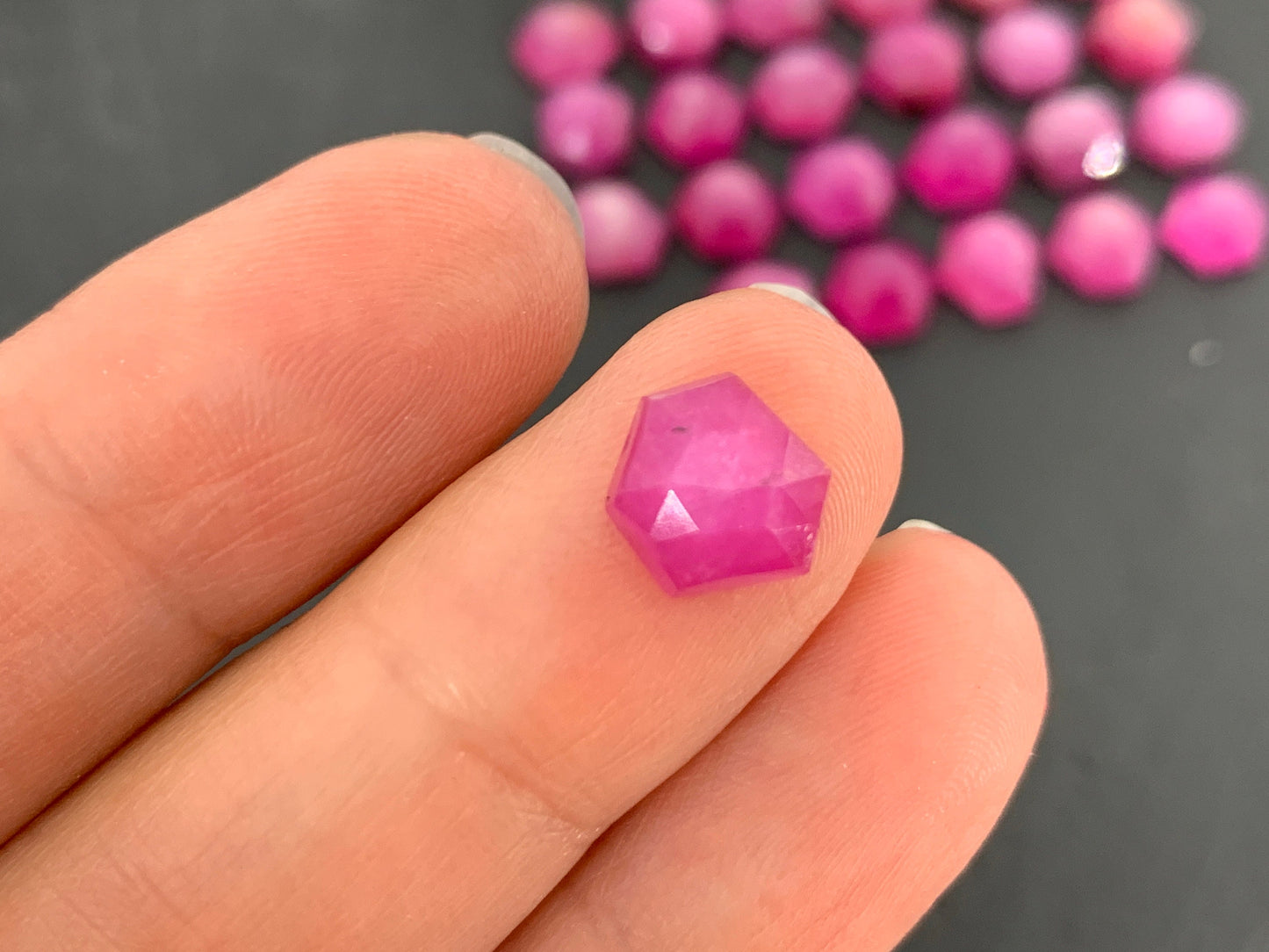 Faceted Pink Sapphire hexagon 7x8mm cabochon