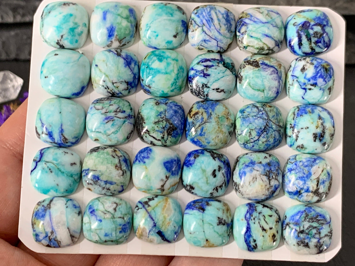 Azurite square 12mm cabochon - Calibrated cabochons