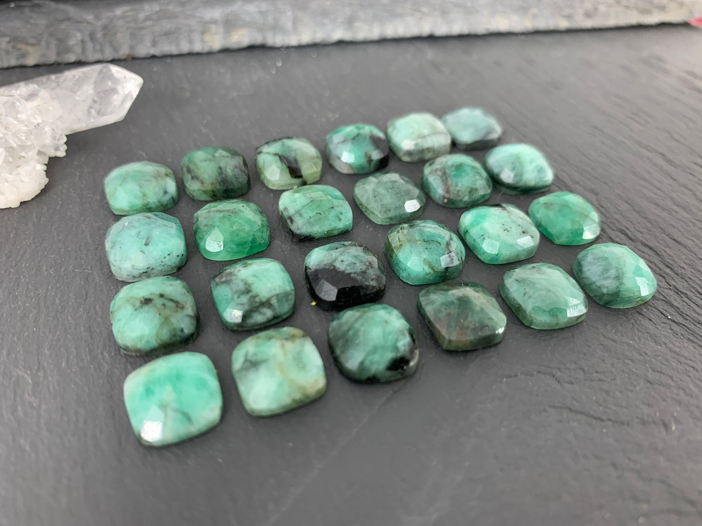 Faceted Emerald square 10mm cabochon