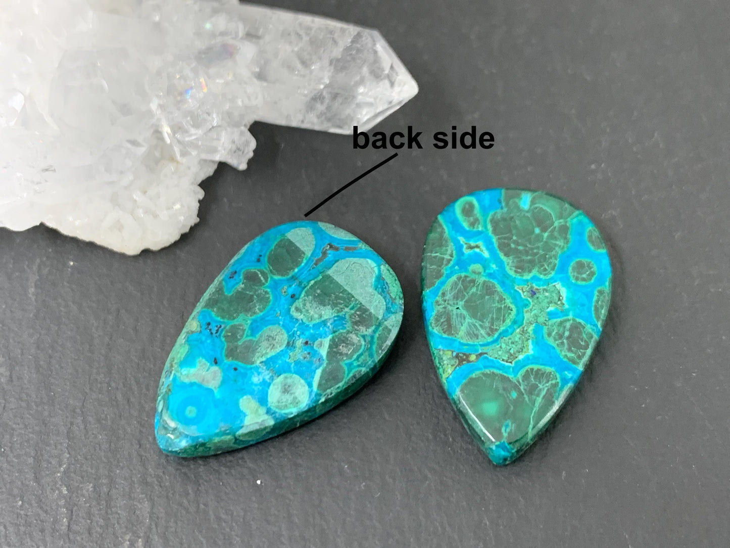 Malachite Chrysocolla pear 15x24x4mm cabochon pair
