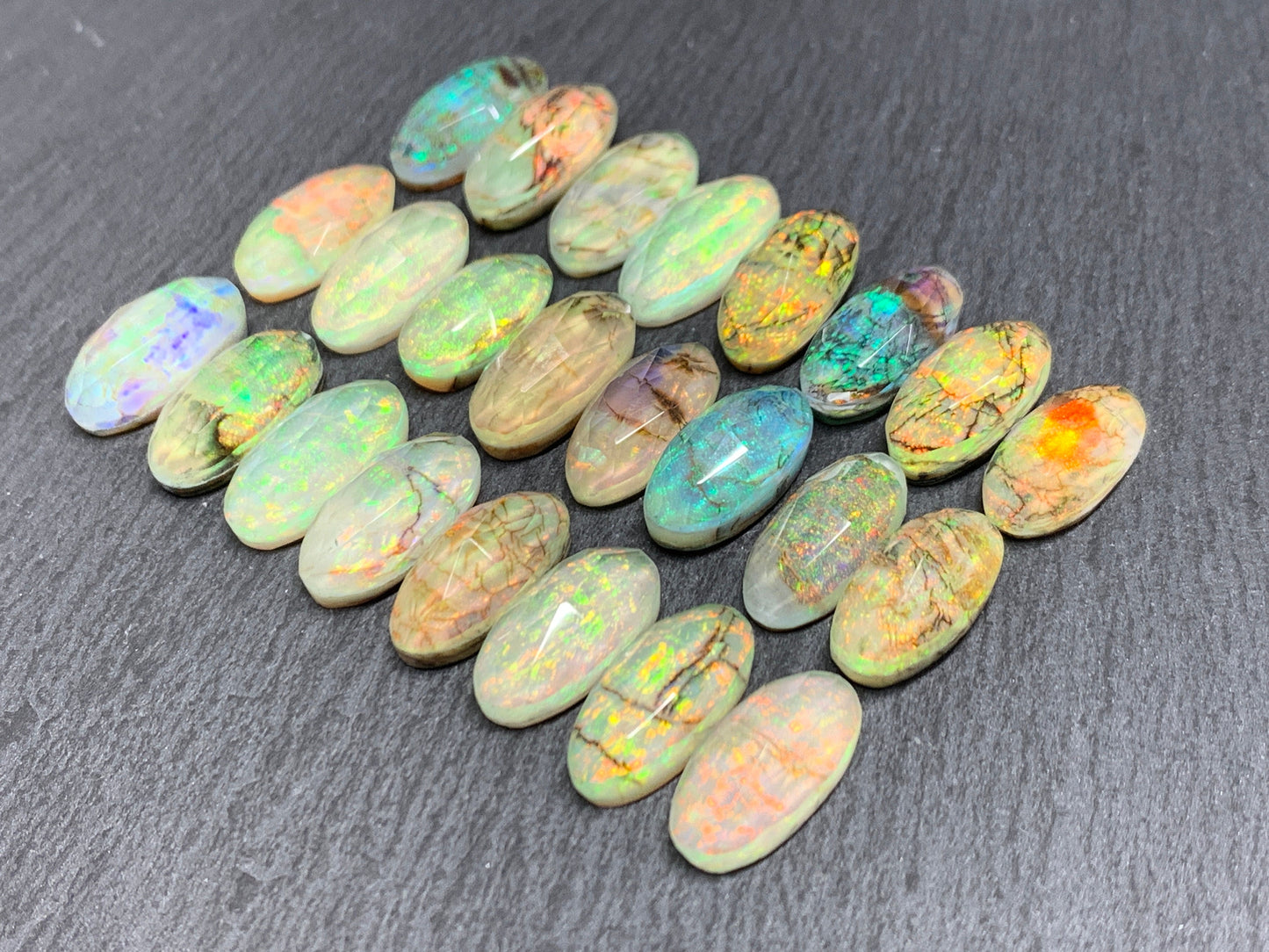 Faceted Monarch Opal oval 7x15mm cabochons - Doublet cabochons