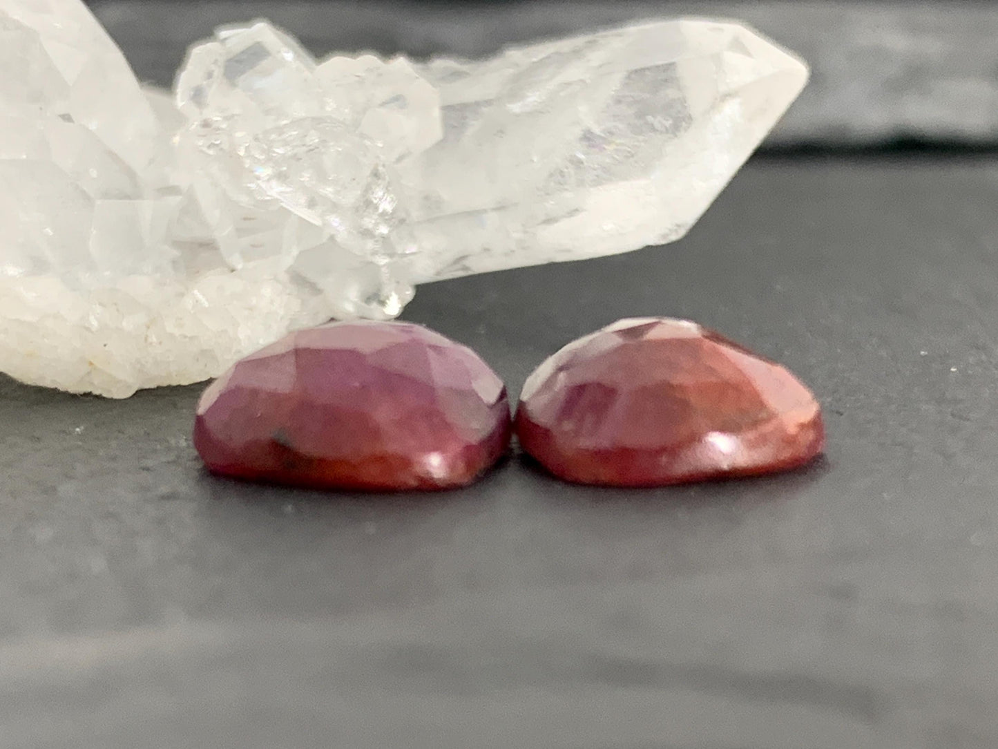 Faceted Ruby pair 9x12x3.5mm cabochon