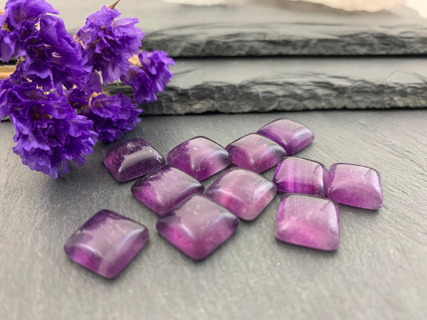 Purple Fluorite square 12mm Cabochon - Calibrated Cabochons