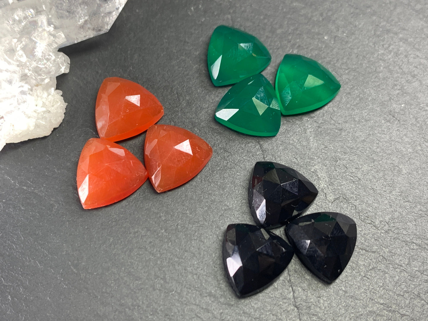 Faceted Onyx triangle 12mm cabochon