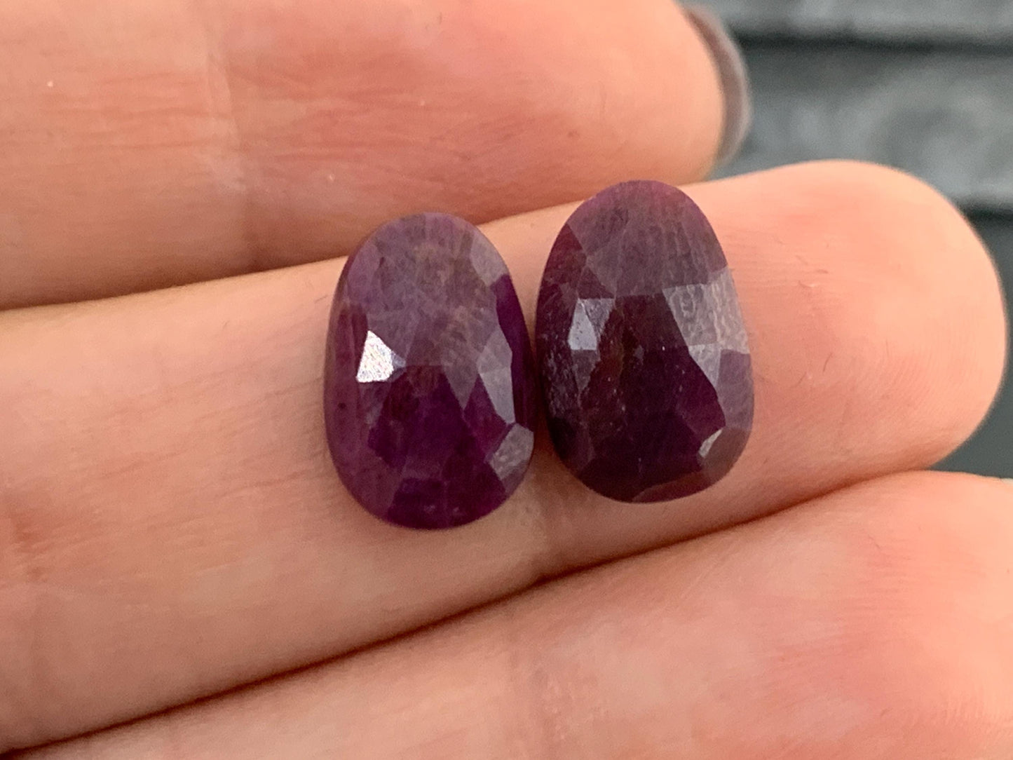 Faceted Ruby pair 8x13x3.5mm cabochon