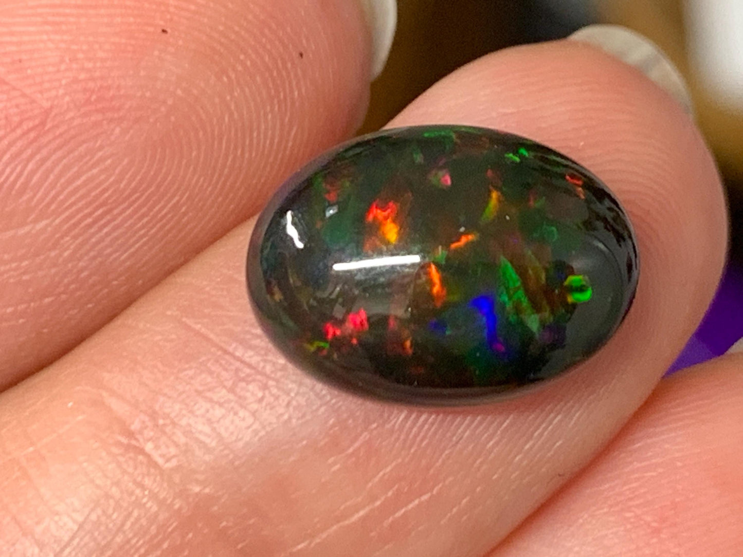Natural Ethiopian Black Opal 10x13x5mm cabochon